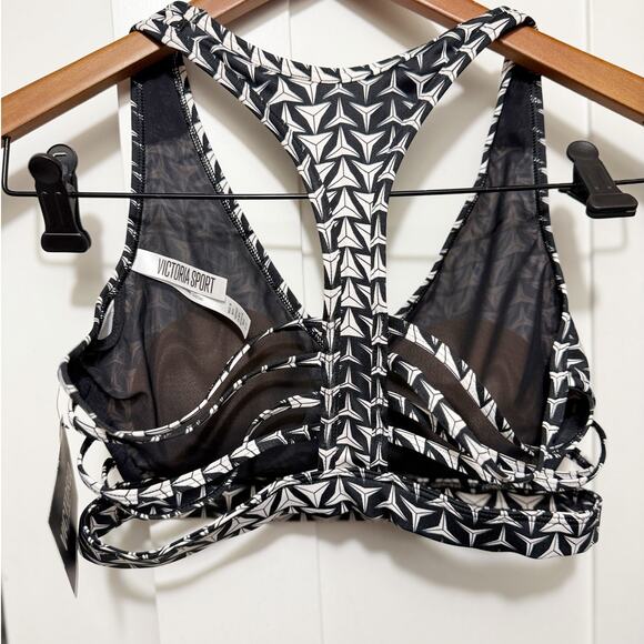 Victoria Sport Women’s Small Black White Geometric Print Racerback Sports Bra - Picture 2 of 7